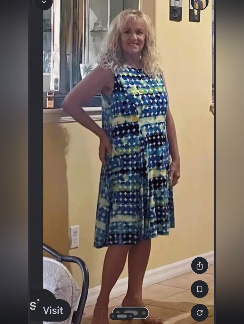New DIRECTIONS Summer Sleeveless Dress Blue Green Yellow Polkadots PXL Stretchy